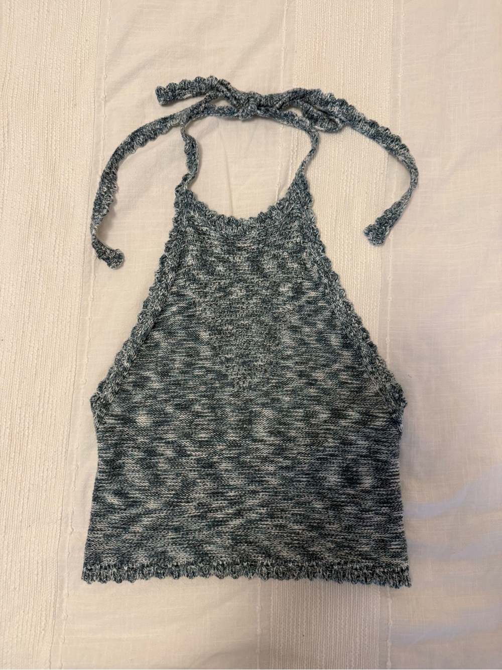 Aerie Blue & White Marled Halter Knit Tank Top XS